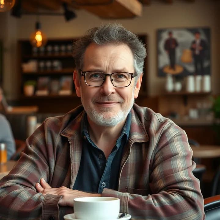 AI-generated photo of a man in a cafe